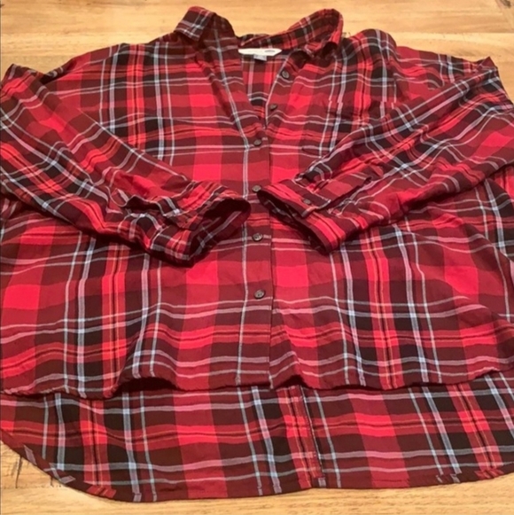 Old Navy Tops - Old Navy Red/Pink Plaid The Boyfriend Shirt Plus Size Women's XXL 100% Cotton